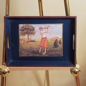 Turn of the Century Golfer Small Serving Tray Meausures: 15" x 11"  Wooden Tray